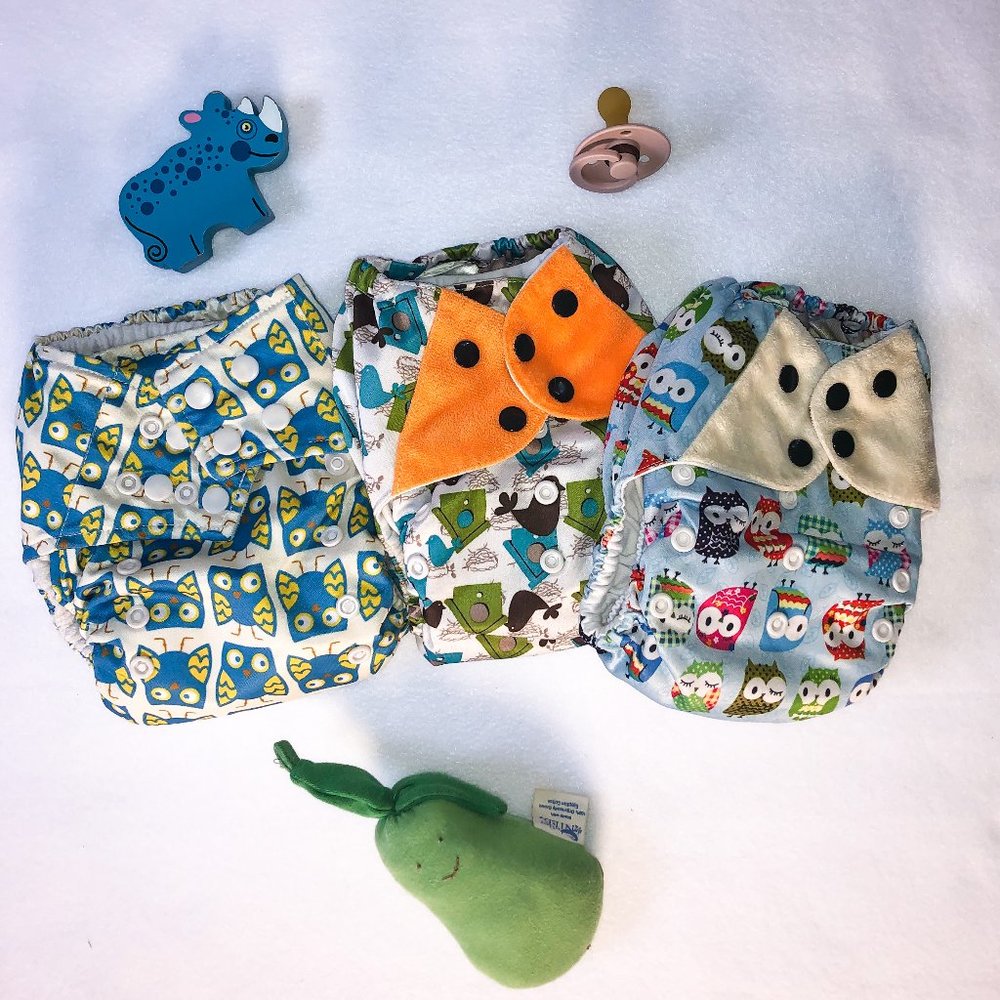 3 Bird Print OS Pocket Diapers with FREE inserts!